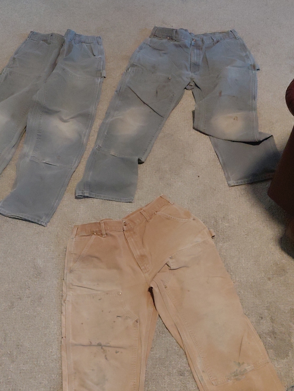 Lot Of Three Carhartt Vintage Double Knee Made In USA - Gray & Tan